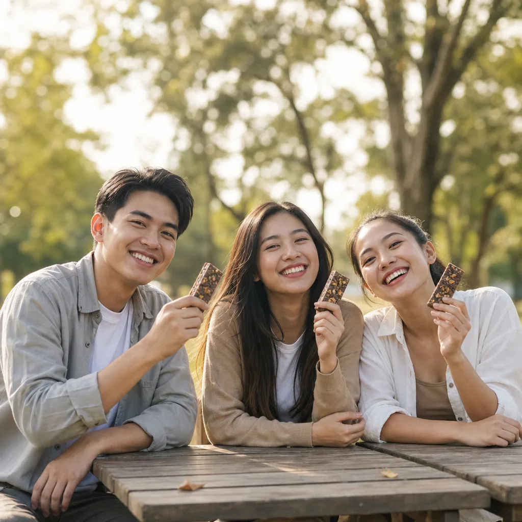 Nhóm bạn dùng sản phẩm - không khí vui vẻ