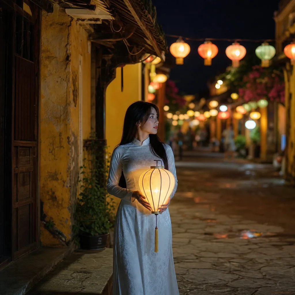 Ảnh phố cổ Hội An đèn lồng - đêm vàng rực, áo dài và tường vàng