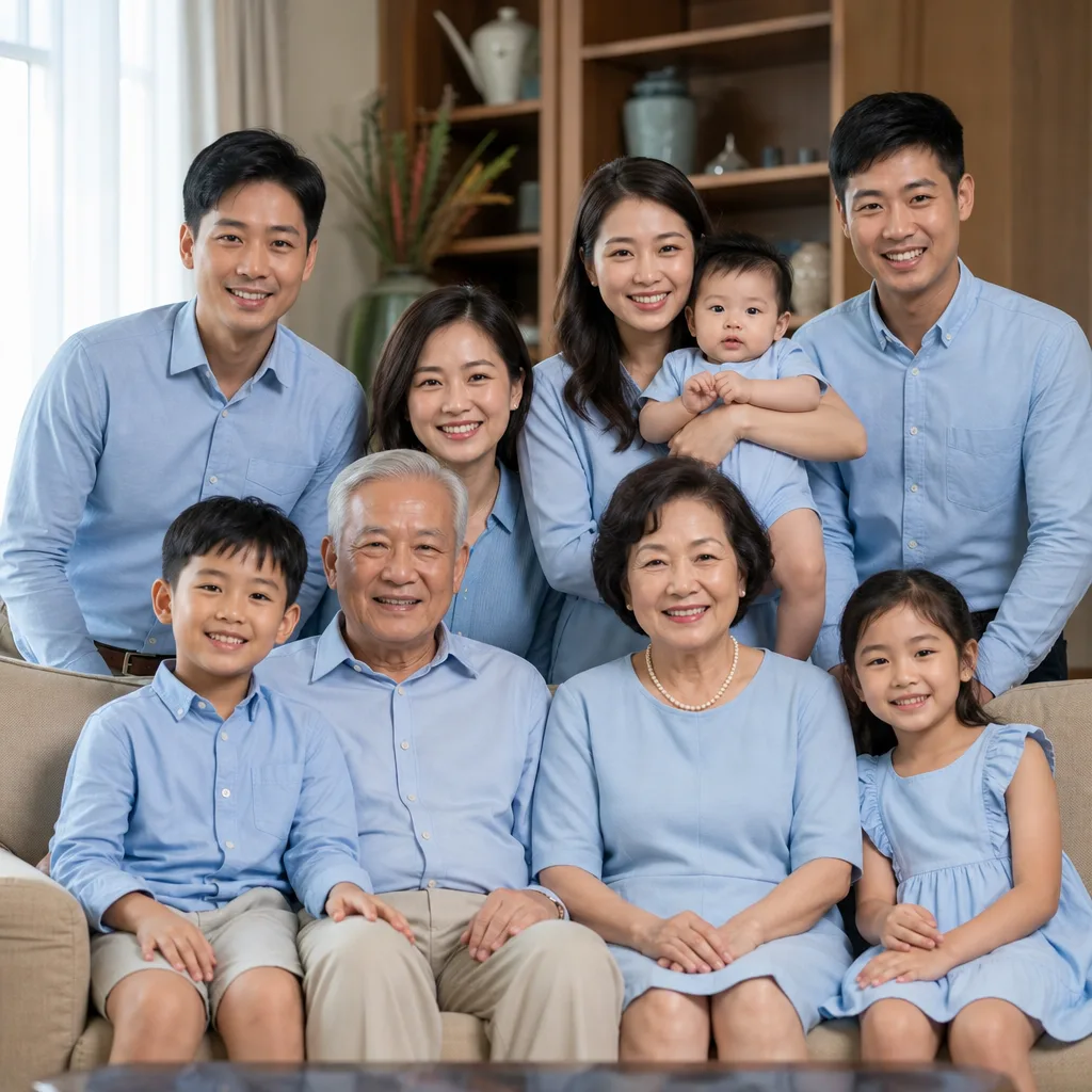 Ảnh gia đình ba thế hệ - bức ảnh treo tường phòng khách