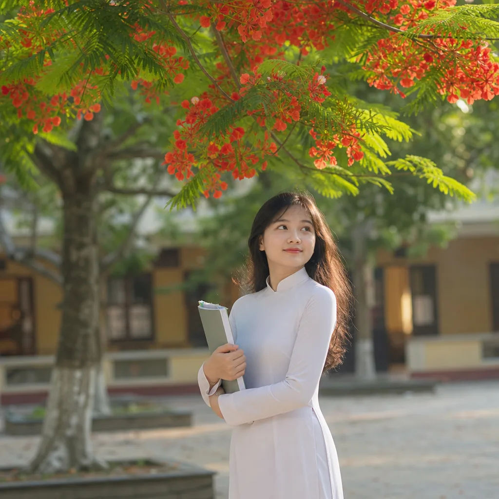 Áo dài nữ sinh trắng tinh khôi - tuổi thanh xuân dưới sân trường