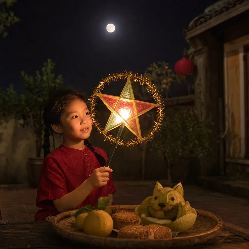 Ảnh Trung thu: lồng đèn ông sao, bánh nướng, trẻ em