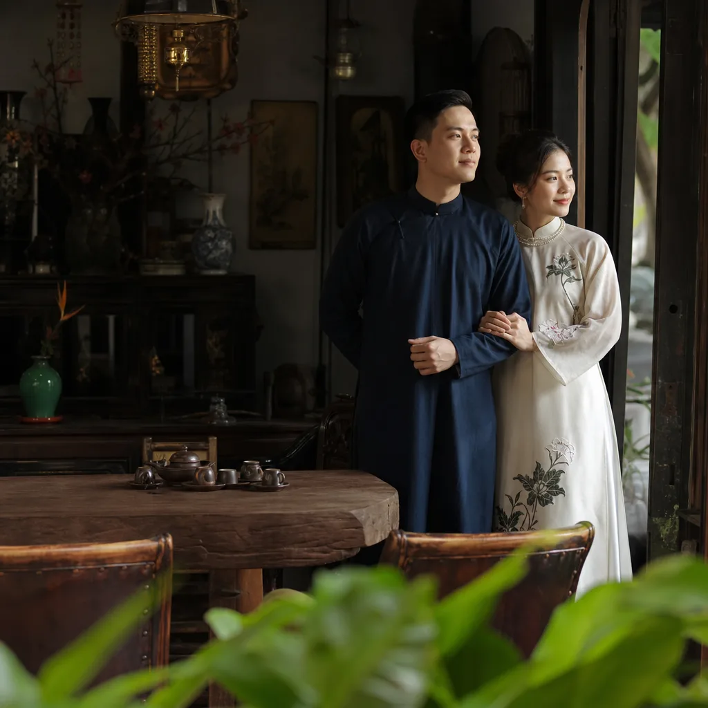 Ảnh cưới áo dài truyền thống trong nhà cổ Bắc Bộ