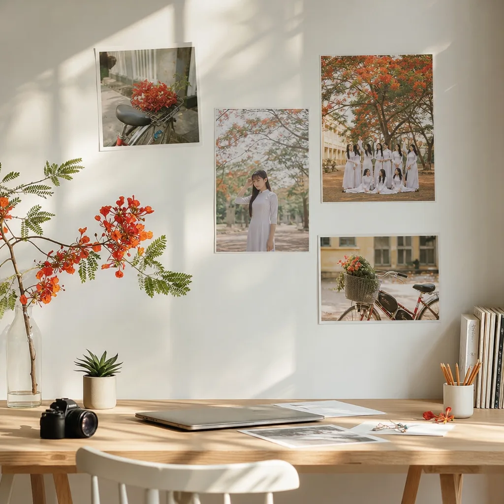 Ảnh kỷ yếu áo dài trắng sân trường hoa phượng