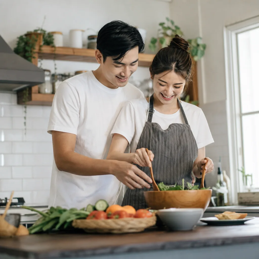 Ảnh cưới bếp nhà, nấu ăn cùng nhau